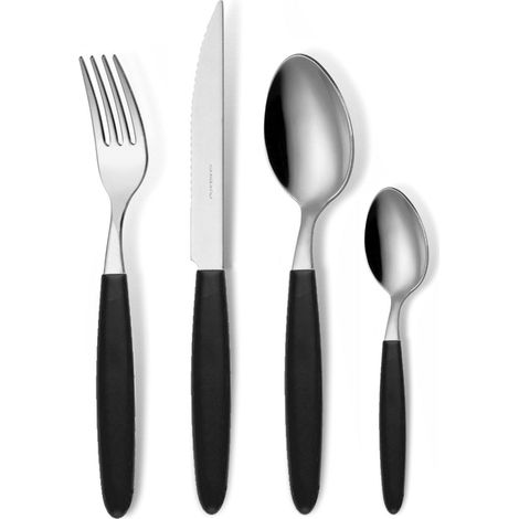 GLOUPIE Set 24 Posate Light Nero Per 6 Persone in Acciaio Inox e Manico In ABS Made In Italy Lavabili In Lavastoviglie (1/5)