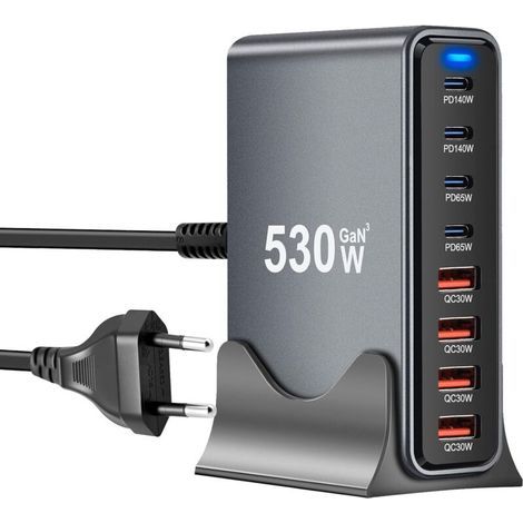 530W USB-C Charger with 8 Ports, GaN III USB Multi-Charge Fast Charger with 4 USB-C and 4 USB-A Ports, Power Delivery, USB-C Charging Station for MacBook Pro/Air, iPhone, iPad, Samsung Plus (1/5)