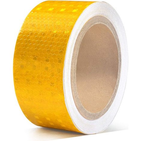 Nastro di sicurezza riflettente 9,14 m x 5,08 cm. Adesivo di avvertimento giallo a nido d'ape, impermeabile e altamente riflettente per rimorchi e veicoli. (1/5)