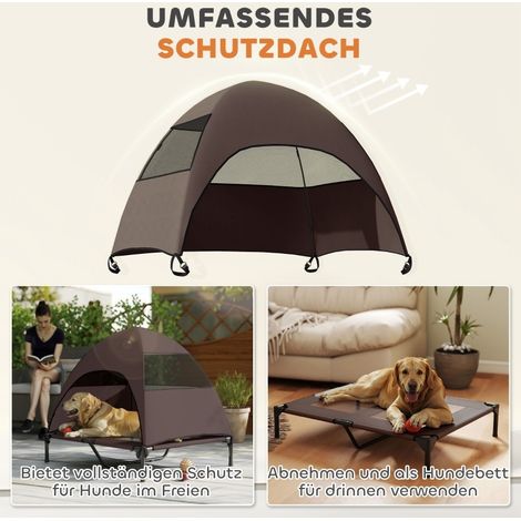 Cama elevada para perro 91x76x90 cm, poliéster y metal, café, con techo FloraGrace (1/5)