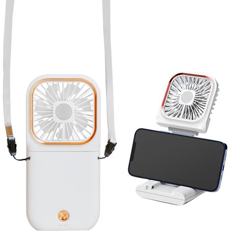 Ventilador personal 3 en 1 con batería externa y soporte para teléfono móvil. Ventilador de escritorio portátil, ventilador de cuello, 3 velocidades, plegable, ideal para la oficina, el hogar y los vi