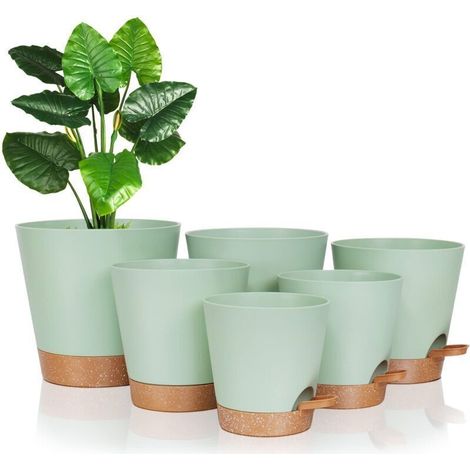 Pots de fleurs 22,3/17,1/16,5/14,9/12,7 cm avec trous de drainage et soucoupes, en plastique, pot de plantation pour plantes d'intérieur et d'extérieur (1/4)