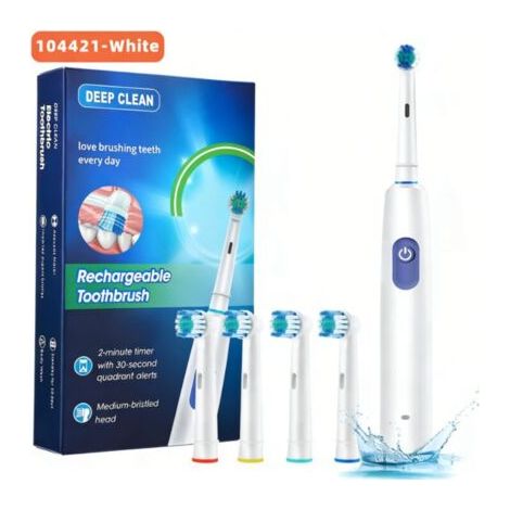 Crea – Brosse à dents électrique rotative rechargeable – 5 modes de brossage – Autonomie 30 jours – Étanchéité IP67 – Tête ronde pour nettoyage 3D