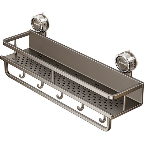 Étagère salle de bain aluminium spatial 50cm gris canon à ventouses (1/3)