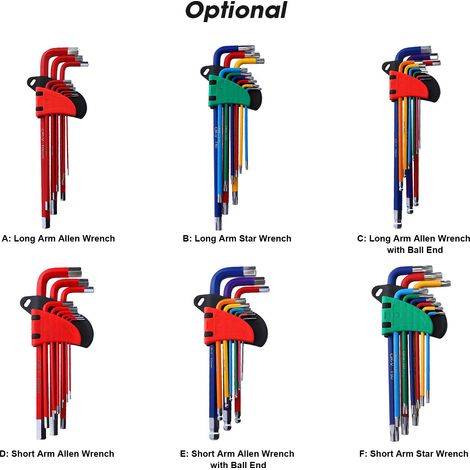 Jeu de clés Allen à bras long et à tête sphérique, 9 tailles différentes, clés universelles multicolores, en acier au chrome-vanadium et hexagonaux métriques. (1/3)