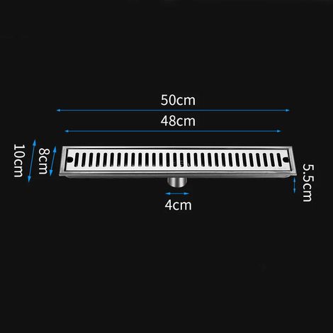 (10x50cm Mid)Bathroom Silver Shower 10cm Wide Floor Drain Sus 304 Stainless Steel Large Displacement Deodorant Anti-rust Floor Drain (1/4)