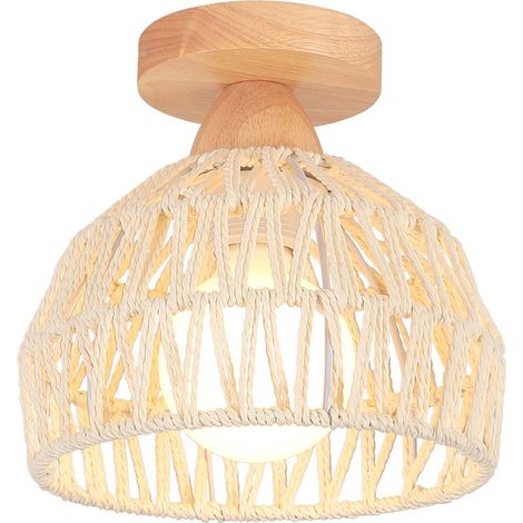 Lampe De Plafond Rétro 20CM Luminaire Plafonnier Tressé En Corde De Chanvre Plafonnier D'Intérieur Moderne Blanc (1/5)
