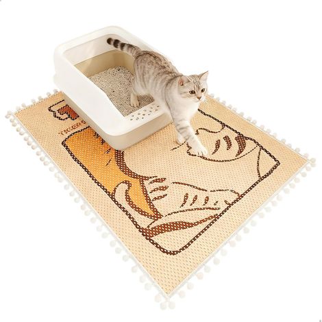 Tapis Litière Chat, Tapis de Litière pour Chat 50x80cm, Double Couche tapis chat pour bac à litière et toilette, Antidérapant, Facile à Nettoyer, Doux pour Les Pattes du Chaton (Kaki) (1/5)