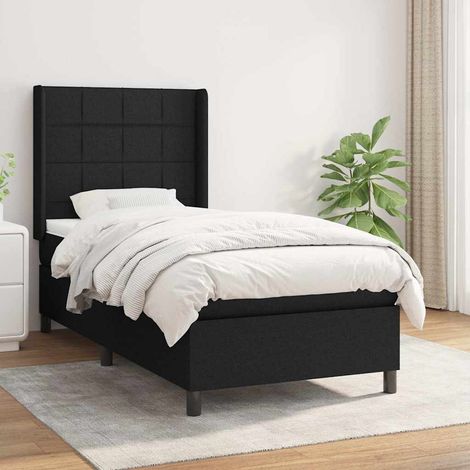 Cama box spring con colchón tela negro 80x200 cm (1/5)