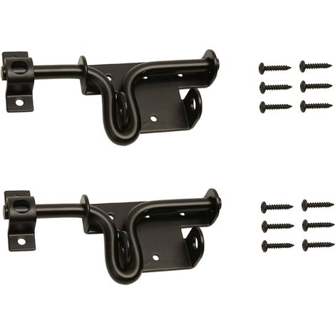 Lot de 2 verrous coulissants noirs robustes pour portail, avec trou pour cadenas - Quincaillerie solide, verrous coulissants en métal épais pour porte et portail