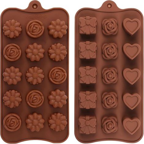 Lot de 2 Moules à chocolat, Silicone alimentaire, Formes variées, Bonbons, Glaçons, Savons, Cuisine (1/5)