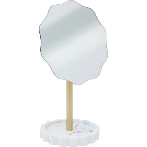 Miroir à Poser Design "Marby" 27cm Blanc & Or (1/2)