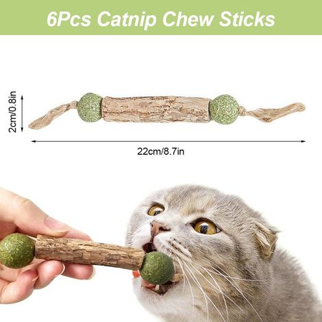 Lot de 6 bâtons à mâcher pour chat en matatabi et cataire, jouet dentaire naturel pour hygiène buccale (1/5)