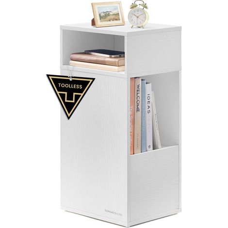 SONGMICS HOME Comodino Sottile, Montaggio Rapido Senza Attrezzi Toolless, Tavolino con 2 Scomparti Aperti e 1 Cassetto, per Camera da Letto, 30 x 25 x 59,4 cm, Bianco Neve LET911WE01 (1/5)