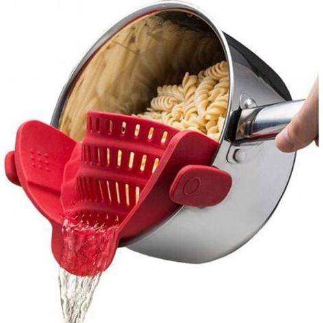 Passoire à clipser réglable en silicone rouge gadget de cuisine pour casseroles、poêles、bols、pâtes