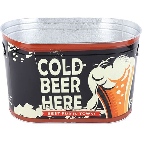 Seau à bière ovale avec poignée latérale, grand format, antirouille, élégant, idéal pour bar et barbecues, capacité pour garder la bière fraîche, petit modèle. (1/5)