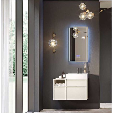 Mobile Bagno Space120 cm SospesoSpatolato Bianco Base 3 cassetti e un vano a giorno - Lavabo in Resina (1/5)