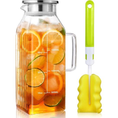 Carafe en Verre Carrée pour Porte de Réfrigérateur, Pichet avec Couvercle et Graduation, Anti-Fuite, en Verre Borosilicaté, pour Thé Glacé, Jus et Boissons (1/5)
