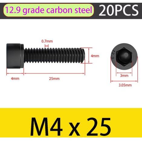 M4x25mm socket head cap screws, hex head screws (pack of 20), fully threaded screws made of carbon steel, socket head cap screws--DTEKGAZ