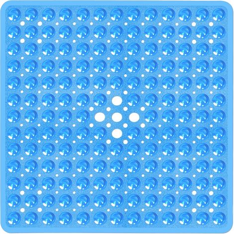 Tapis de Douche Carré Bleu Clair 53x53 cm – Antidérapant avec Ventouses Puissantes, Drainage, Lavable et Sans BPA (1/5)