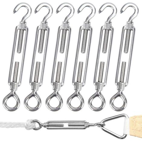 Lot De 6 Tendeurs M6 En Acier Inoxydable Avec Tendeur Réglable Et Œillet Pour Voile D'Ombrage,Système De Câble,Câble De Jard[CA157] (1/5)