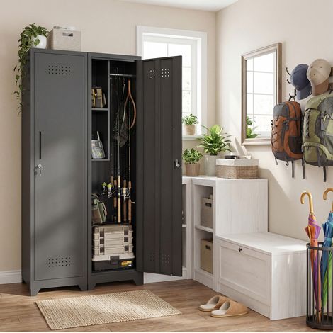 Armoire de rangement métallique 40x40x165 cm en métal noir, avec verrou, pour bureau FloraGrace (1/5)