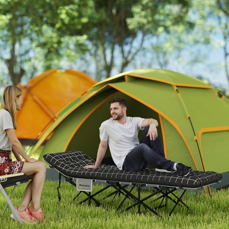 Lit de camping pliable avec matelas lit de camp tissu oxford noir pochette latérale et sac intégré 190 x 67 x 37 cm style élégant