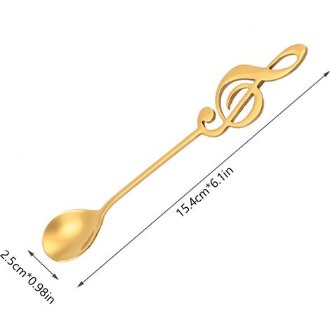 Cuillère à dessert en acier inoxydable avec motif de note de musique pour le café (dorée) (1/5)