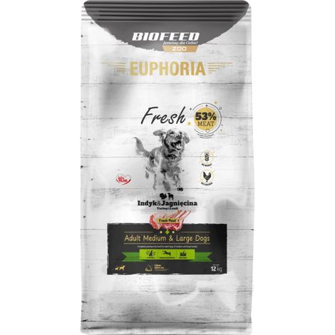 BIOFEED Euphoria Cibo secco per cani di taglia media e grande con tacchino e agnello, 12 kg
