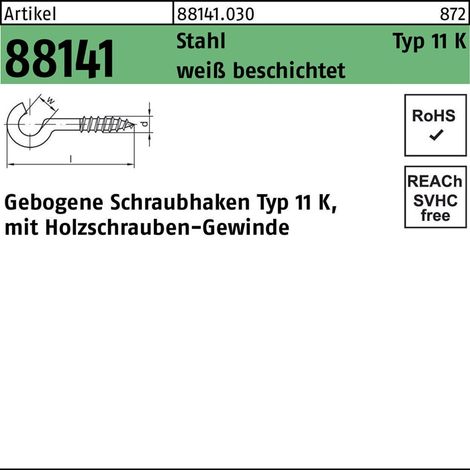 Gebogener Schraubhaken 30x2,3x10 Stahl weiß beschichtet 100 Stk (1/2)