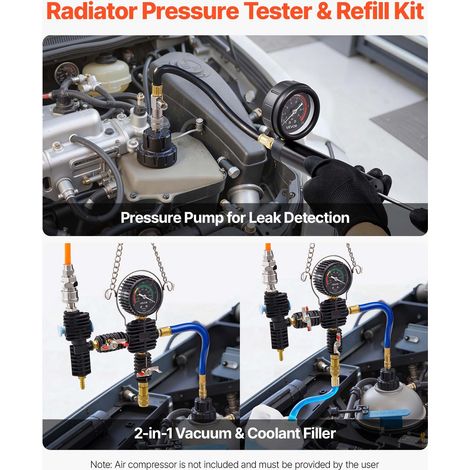 Kit de Test de Pression et de Recharge de Système de Refroidissement 31PCs, Testeur de Pression de Radiateur avec 3 Adaptateurs Mét… (1/5)