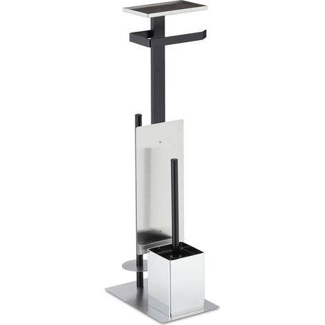 Elegante escobillero de baño multifuncional con almacenamiento para accesorios 25 x 15 x 40 cm de acero inoxidable negro 130010819 (1/5)