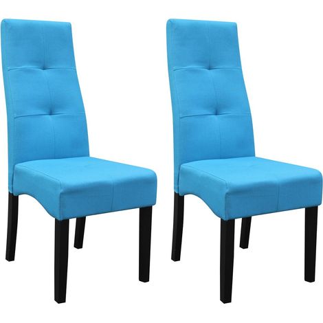 Lot de 2 Chaises tissu bleu turquoise capitonnées - OKSANA (1/3)