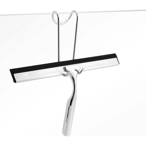 Squeegee de douche 25 cm en acier inoxydable, crochet anti-rayure pour écran de douche (pas de forage) (1/5)