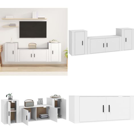 3-tlg. TV-Schrank-Set Weiß Holzwerkstoff - TV-Schrank - Holzwerkstoff Möbel - Weißer TV-Stand - Regal - Wohnzimmer Dekoration - Home & Living (1/5)