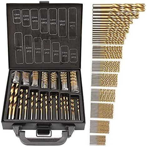 SET 100 PUNTE DA TRAPANO HSS METALLO RIVESTIMENTO TITANIO VALIGETTA METALLO