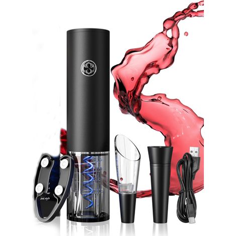 Tire Bouchon Electrique Rechargeable, Ouvre Bouteille Electrique 5 en 1 Coffret Tire Bouchon avec Coupe-Capsule Verseur de Vin et Bouchon à Vin Sous Vide pour Cadeau Homme Anniversaire Noel (1/5)