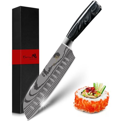 Couteau Santoku 7 pouces couteau santoku professionnel couteau de cuisine allemand en acier inoxydable, tranchant, multifonctionnel pour les légumes, la viande dans les restaurants et la maison (1/5)