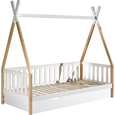 FLITT - Lit Banquette 90x200cm Forme Tipi avec Tiroir Blanc (1/3)