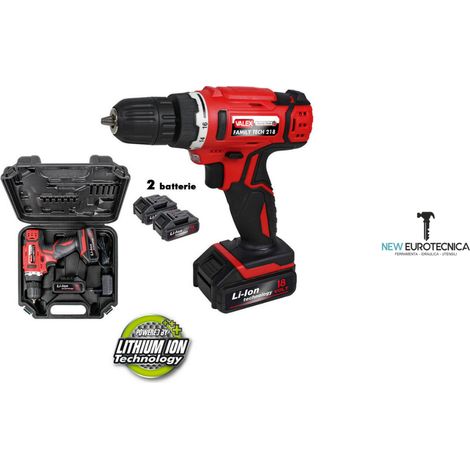 Trapano batteria al litio 18 v valex family-tech 218 2 batterie valigia luce led