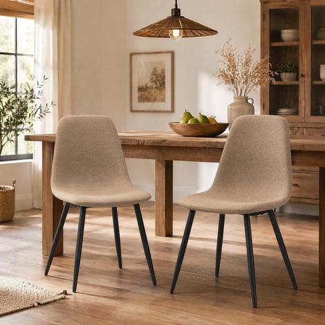 Sedie da sala da pranzo in tessuto e metallo, set da 2, marrone DESVIAE (1/5)
