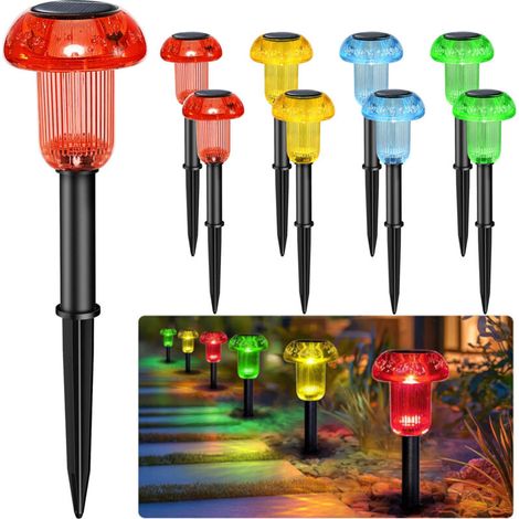 8PCS Outdoor Solar Lights, Waterproof Garden Lamps, Wireless LED Mushroom Lights, 3 Colors, Automatic Solar Outdoor Lights for Paths, Lawn, Patio (RED, GREEN, YELLOW)