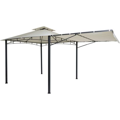 Pergola de jardin pavillon extérieur avec paroi latérale mobile structure acier 2,5 x 2,5 m crème-beige 040008115
