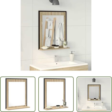 vidaXL Miroir noir - Miroir de salle de bain avec étagère Noir 50 x 12 x 60 cm (1/5)