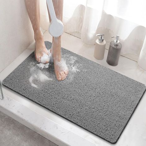 Tapis de Douche Antiderapant, 60x40cm Tapis de Baignoire Antidérapant avec Drain, Doux PVC Luffa Tapis de Bain pour Salle de Bain, Séchage Rapide, Gris (1/5)
