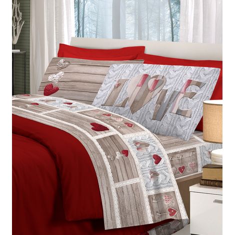 Completo letto shabby con stampa fotografica 100% cotone singolo matrimoniale Rosso - 1 Piazza