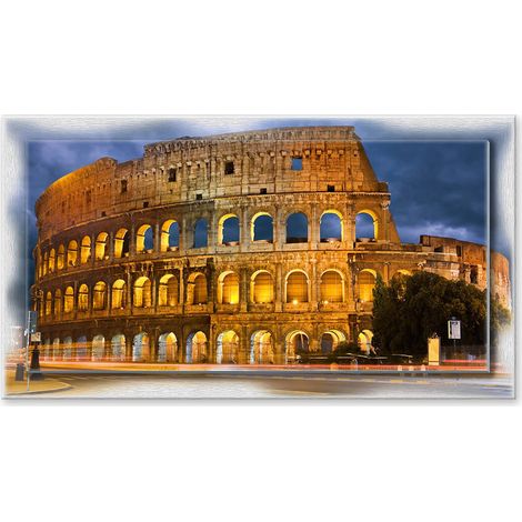 Lupia - Quadro moderno su Tela con Cornice stampata NEWEXT 75x135 cm, paesaggi localismi italiani, per casa soggiorno capezzale camera da letto hotel ufficio, ROMA COLOSSEUM AND TRAFFIC LIGHTS (1/4)