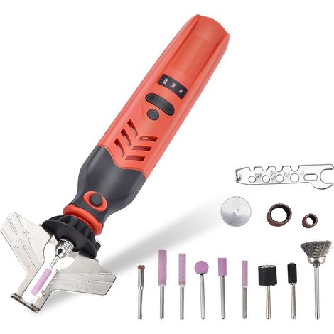 Affûteuse Tronçonneuse Électrique, DC 3,6 V USB Affûteur à Tronçonneuse Sans Fil à Main Ensemble pour l'affûtage à Chaîne Ainsi Que pour la Coupe et le Polissage à la Pierre(Rouge) (1/5)