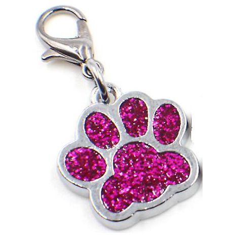 Médailles d'identification personnalisées en acier inoxydable avec motif de patte en strass, 4 lignes de texte gravé, pour petits chats et chiens - Rouge rose