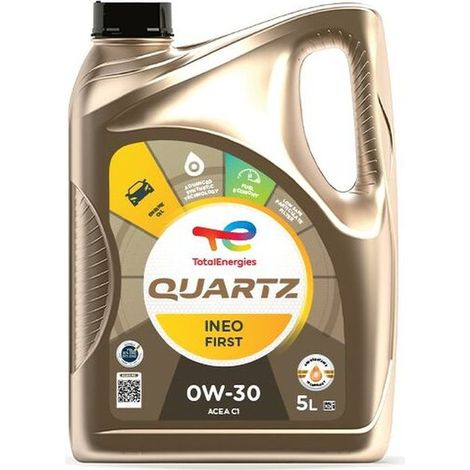 TOTAL Quartz INEO First 0W30 3B 5L Olio Motore Sintetico Fuel Economy per Motori Diesel e Benzina Euro 6 con Filtro Antiparticolato – ACEA C1, PSA B71 2312 – Massima Protezione e Risparmio Carburante